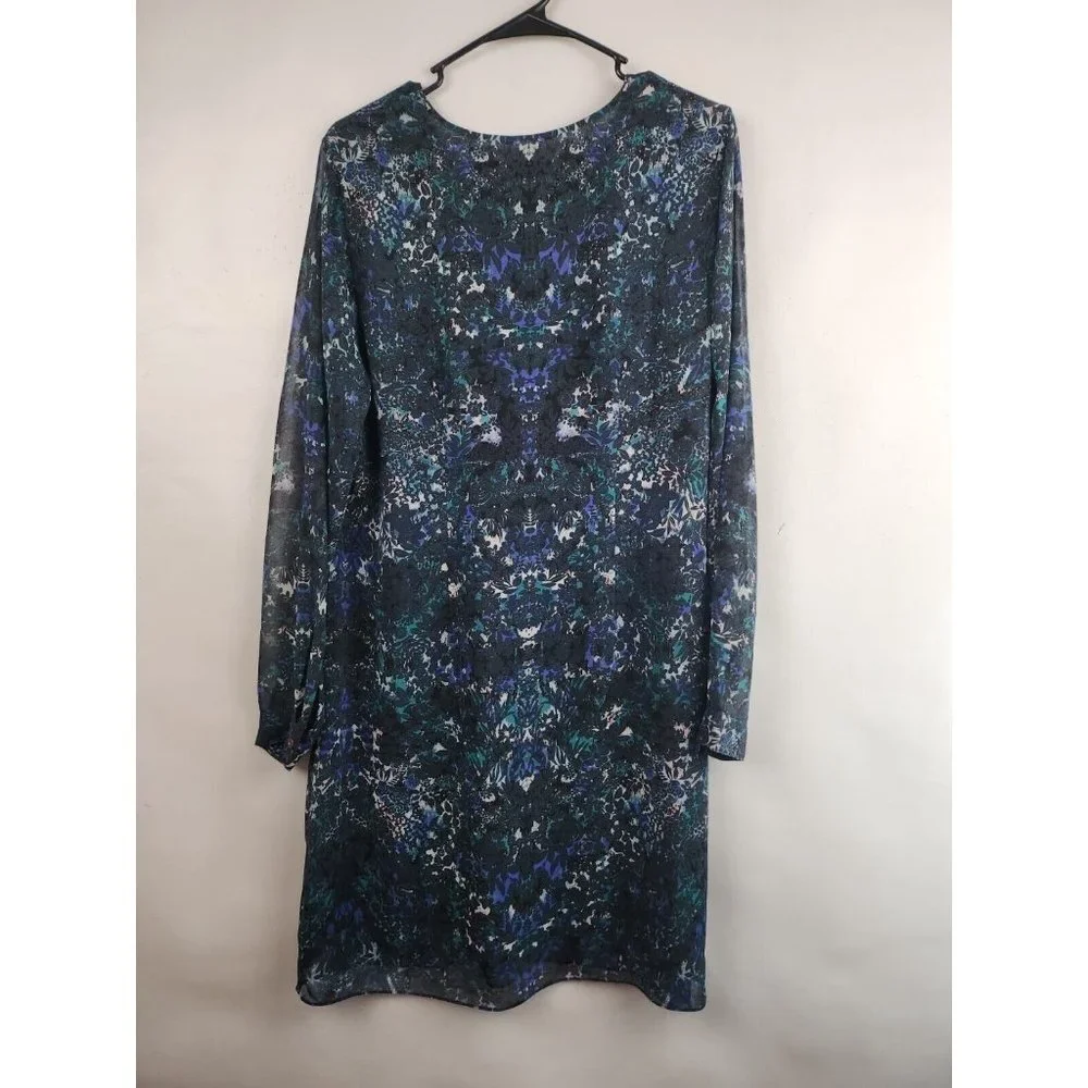 Cabi Blue Printed Chiffon Lace Up Neck #3339 Noel Eternity Dress Medium - Picture 7 of 9
